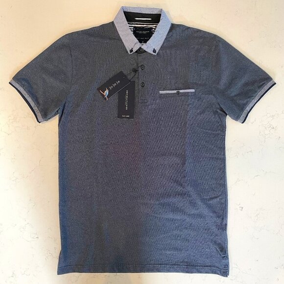 Denim & Flower Ricky Singh Easy Care 3 Button SS Poly Polo Shirt Blue Sz M NWT - Picture 1 of 11